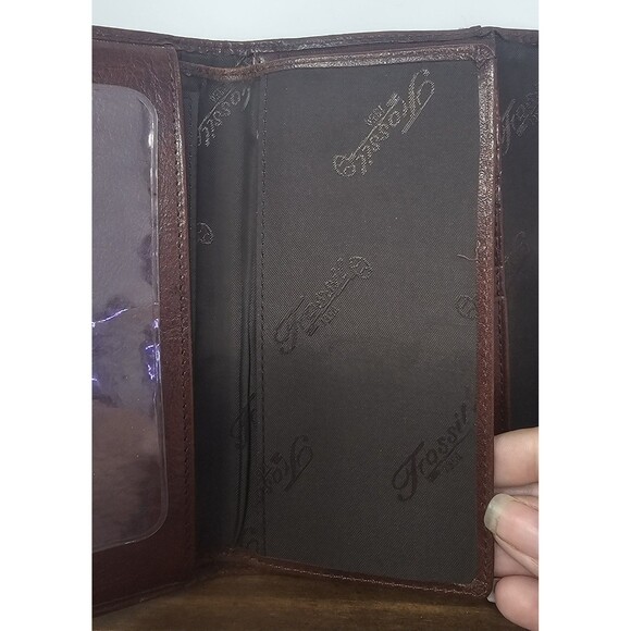 Vintage Fossil Brown Leather Trifold Check Book Credit Card Wallet 7"X4" - Picture 12 of 16